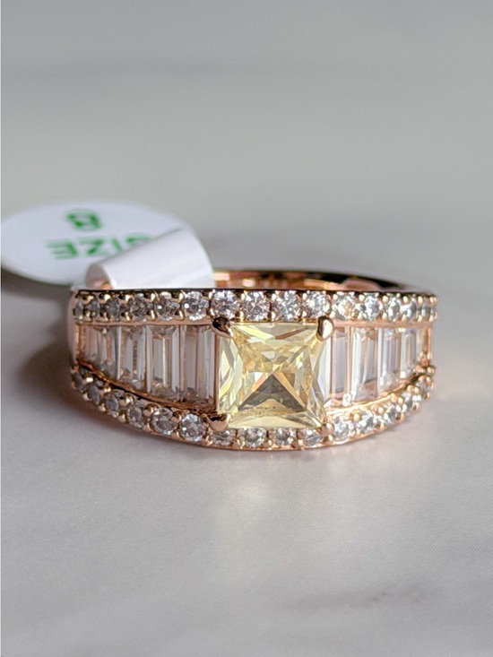 Bomb Party Jewelry - Bomb Party Lemon CZ Statement Ring Rose Gold Plate Sz 8 NWT Princess Cut Bagette
